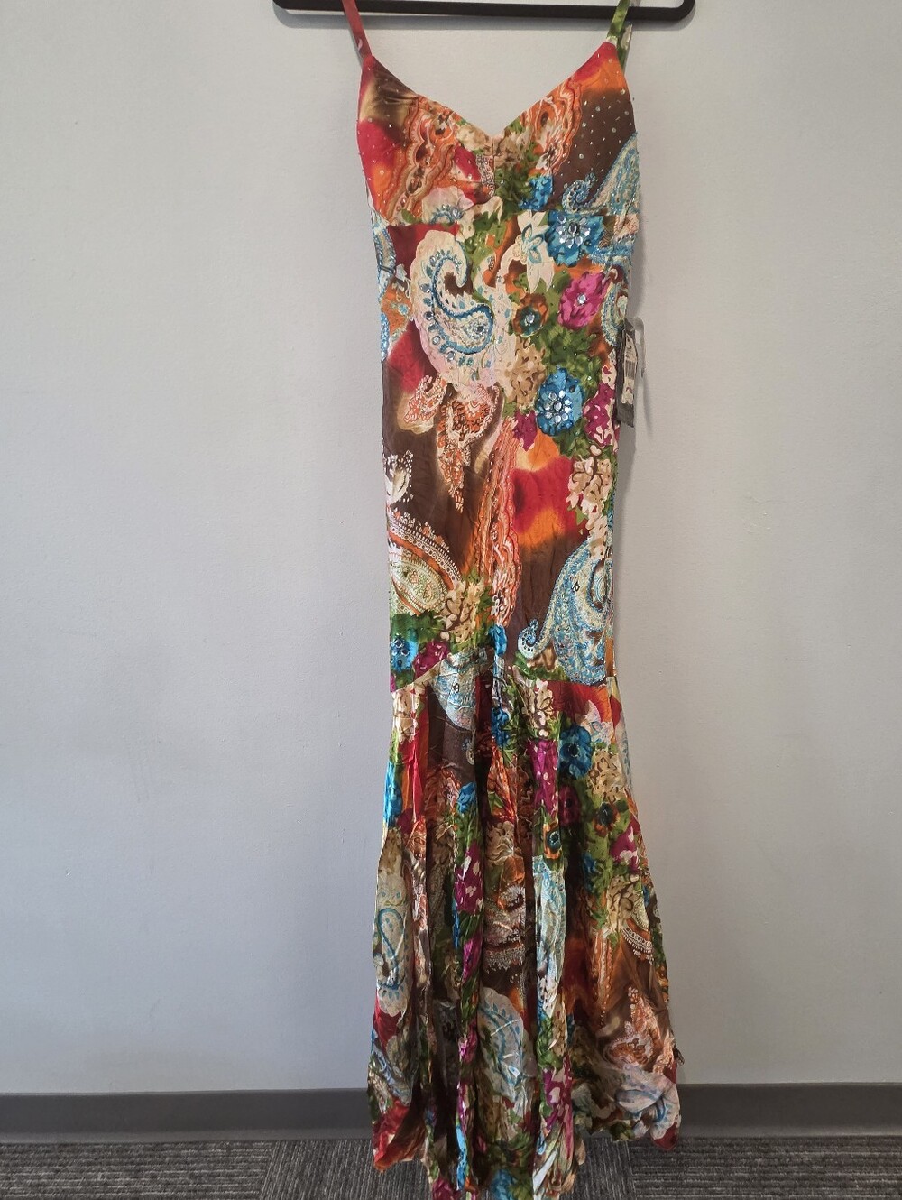 Niki Livas Mermaid Dress Multi Color Silk w Sequins size 8